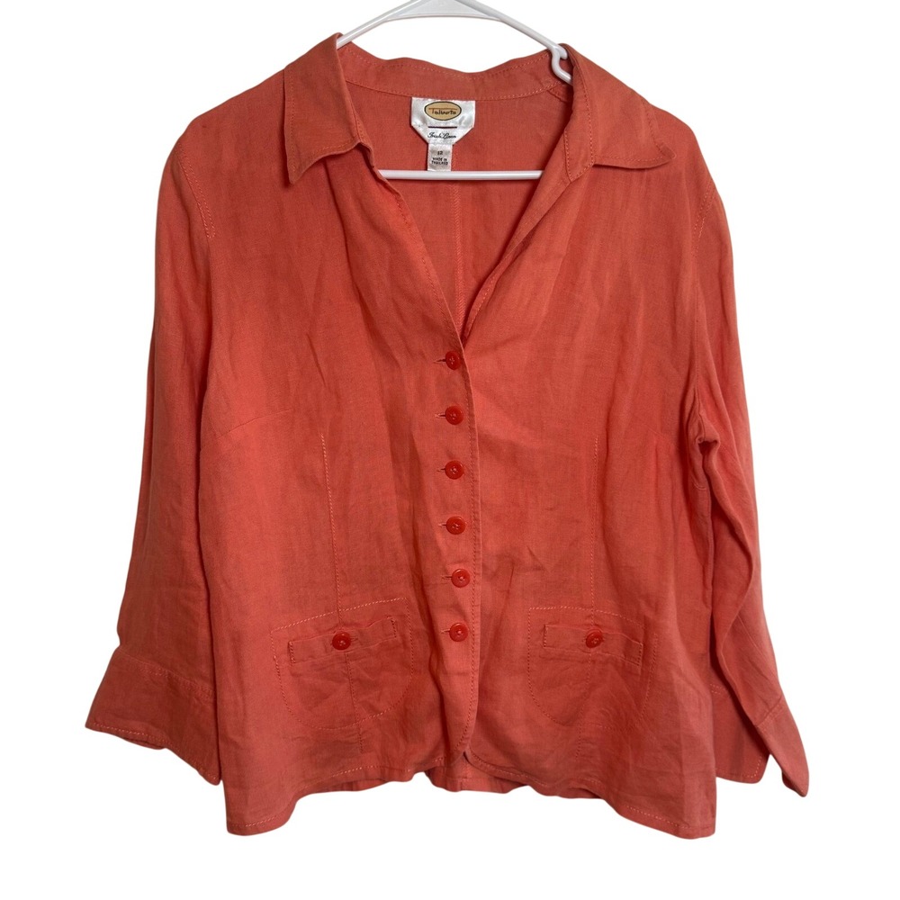 Talbots Women's Size 12 Coral Irish Linen Button Front Jacket Business Casual